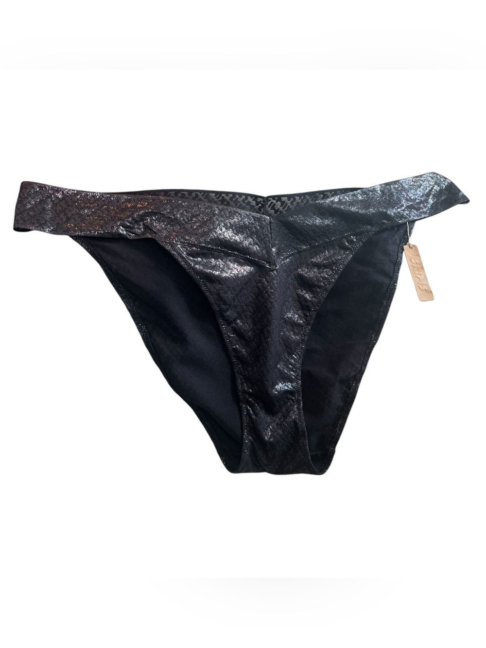 SKIM’S BLACK METALLIC SHIMMER LOGO SPELL OUT THONG PANTIES SIZE 4X NWT